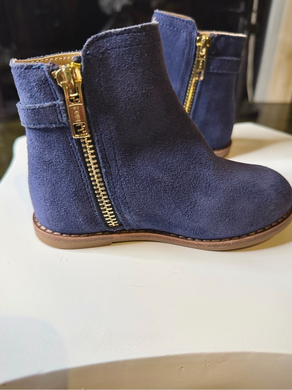Janie and Jack Navy Suede Zip Ankle Boots Size 7 - Picture 3 of 12